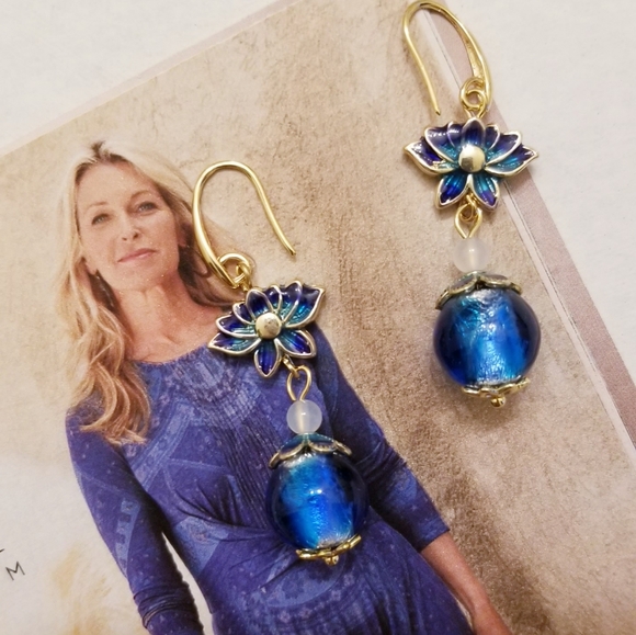 14K Gold Plated Spiritual Lotus Flower Earrings - Picture 8 of 16